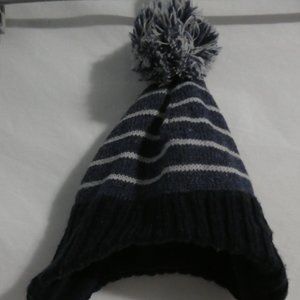 H&M striped earflap hat with pom pom on top, 1-2 years